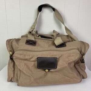 Vintage Eddie Bauer Ford Edition Duffle Bag Beige Tan Canvas Leather Weekender